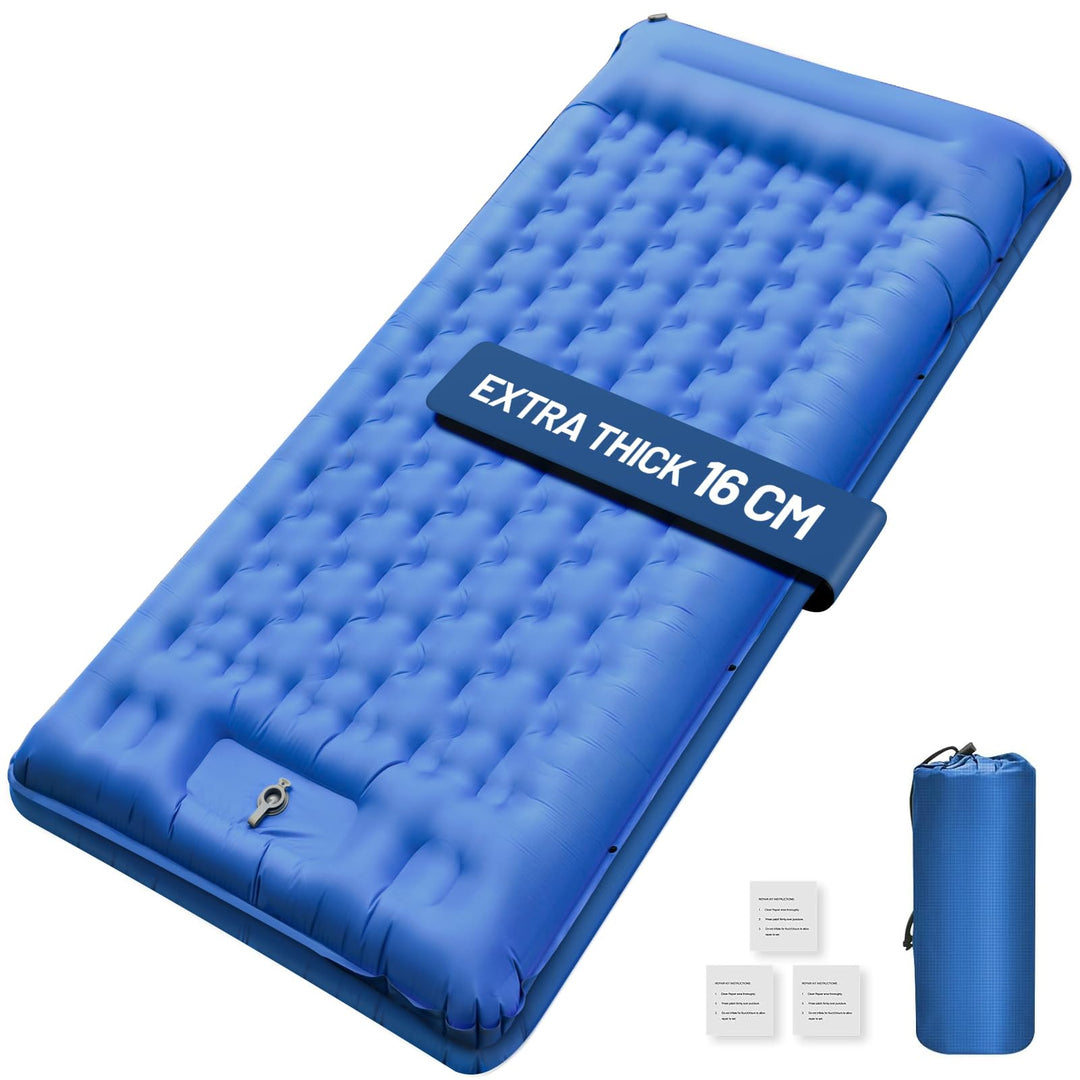 NAPASA Isomatte Camping, 16CM Verdicktes Aufblasbare Matratze mit Eingebauter Fusspresse Pumpe & Kis