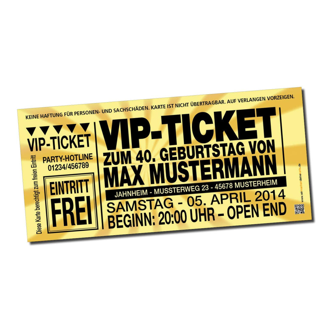Einladung Einladungskarte Geburtstag VIP-Ticket gold individuell 50, 50