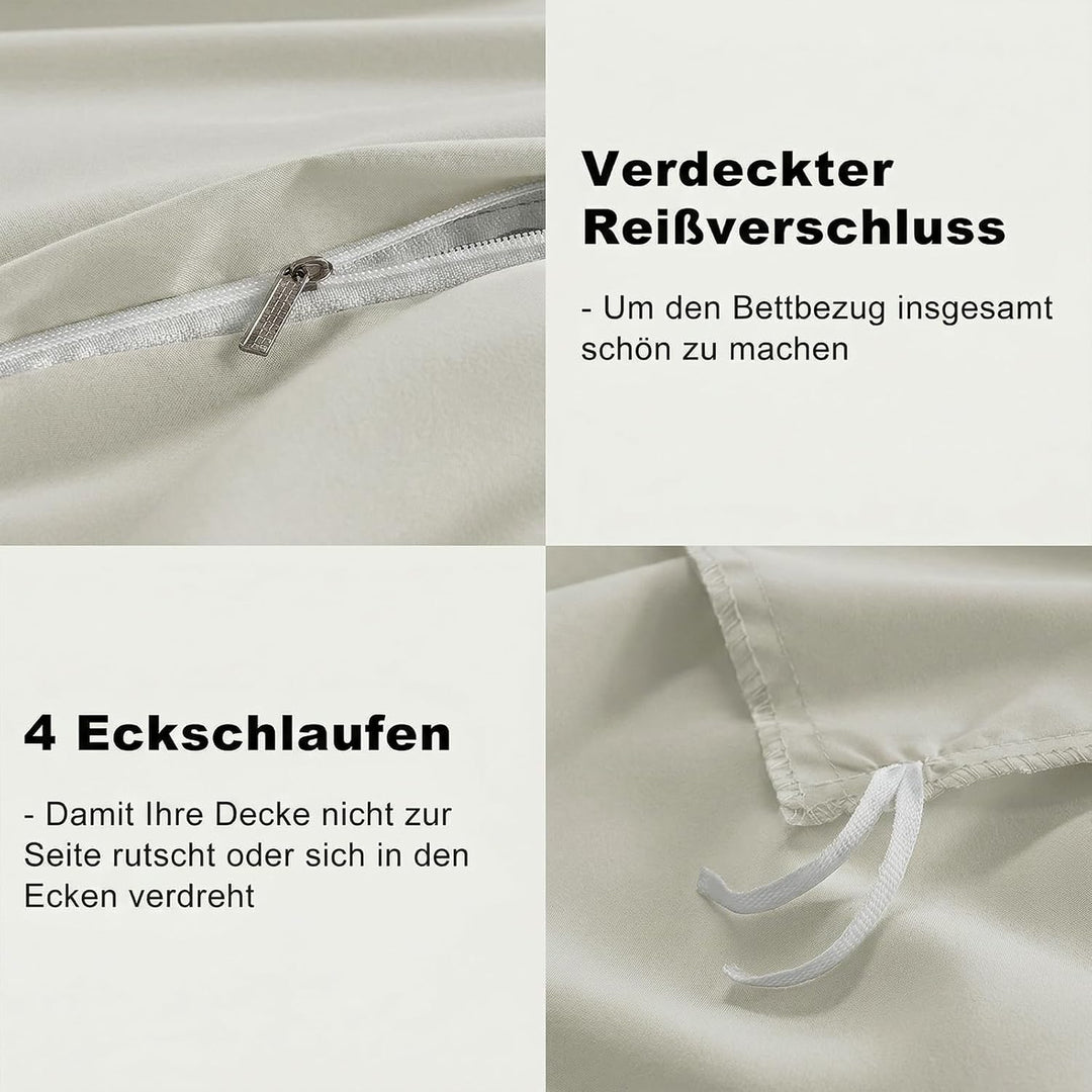 WAVVE Bettwäsche 200x200 3 teilig Beige - Bettbezug 200 x 200 Set mit Kissenbezüge 80x80 cm, Bettwäs