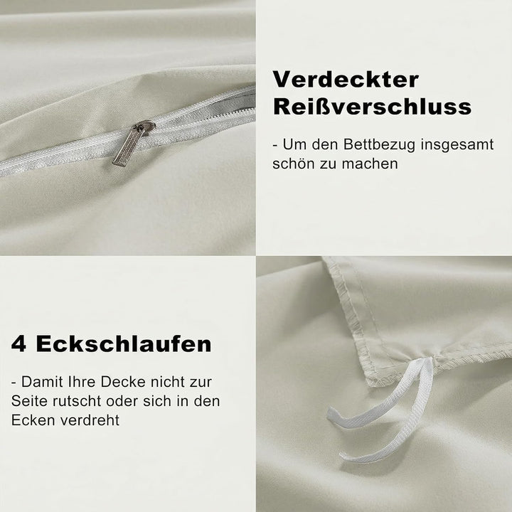 WAVVE Bettwäsche 200x200 3 teilig Beige - Bettbezug 200 x 200 Set mit Kissenbezüge 80x80 cm, Bettwäs