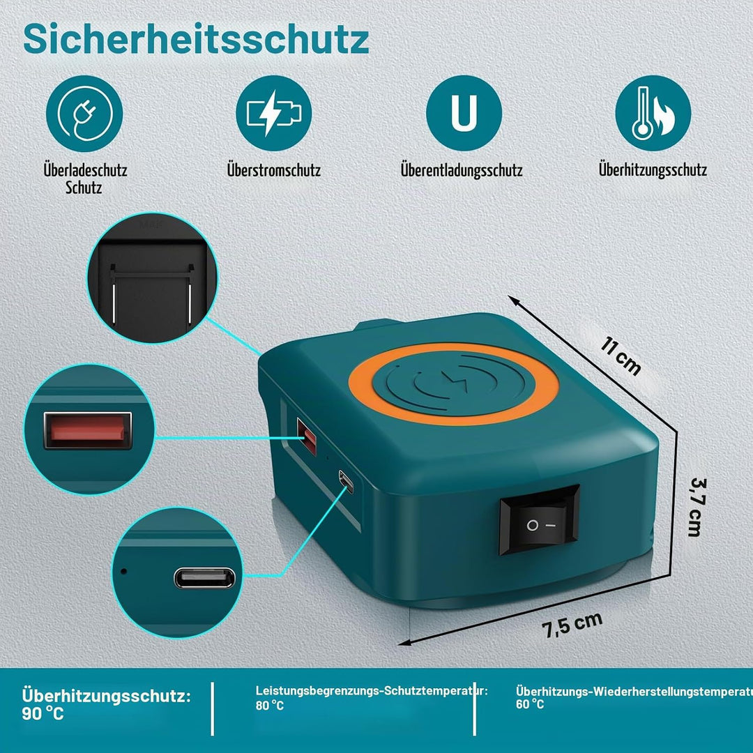 Wireless für Bosch 18V GBA Akku USB Ladegerät Adapter,Kabelloses Handy Ladegerät,Typ-C Telefon Schne