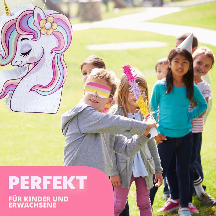 BIRCIHO Einhorn Pinata Bundle mit einer Augenbinde und Fledermaus (33 x19 x10cm), pinata geburtstag