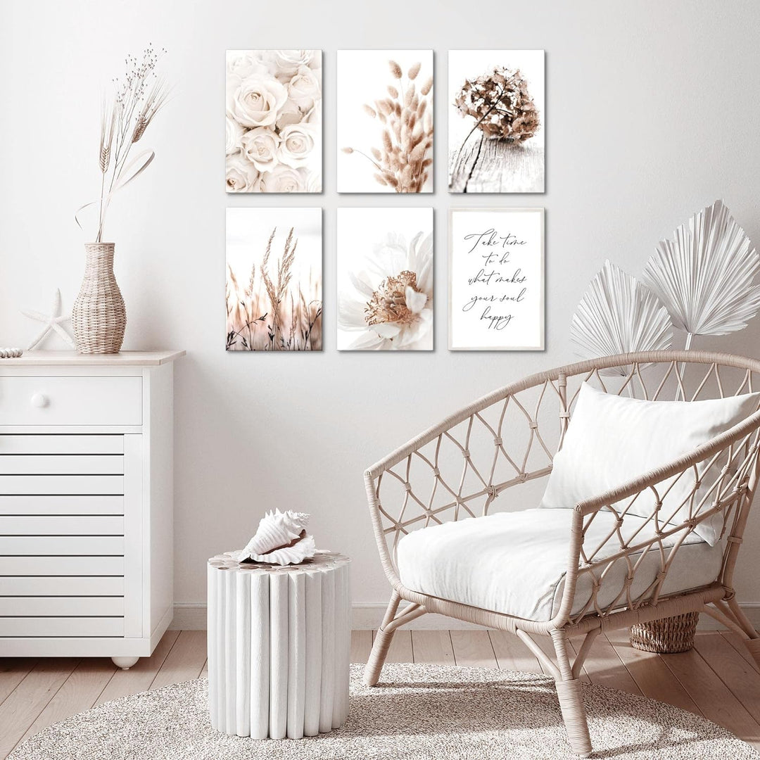 Novart Wandbilder Set - KOMPLETT AUFHÄNGFERTIG - - Moderne Bilder Boho Blumen Wohnzimmer Schlafzimme