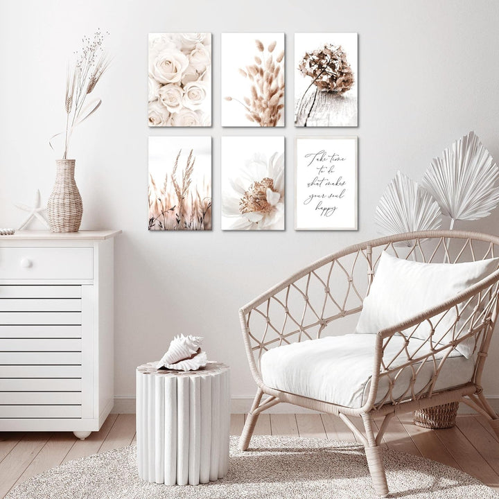 Novart Wandbilder Set - KOMPLETT AUFHÄNGFERTIG - - Moderne Bilder Boho Blumen Wohnzimmer Schlafzimme