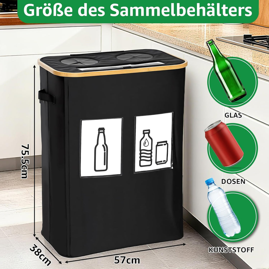 GARPROVM 160L Pfandflaschen Sammelbehälter, 2 Fächer Flaschensammler mit Doppel Silikonloch Sichtfen
