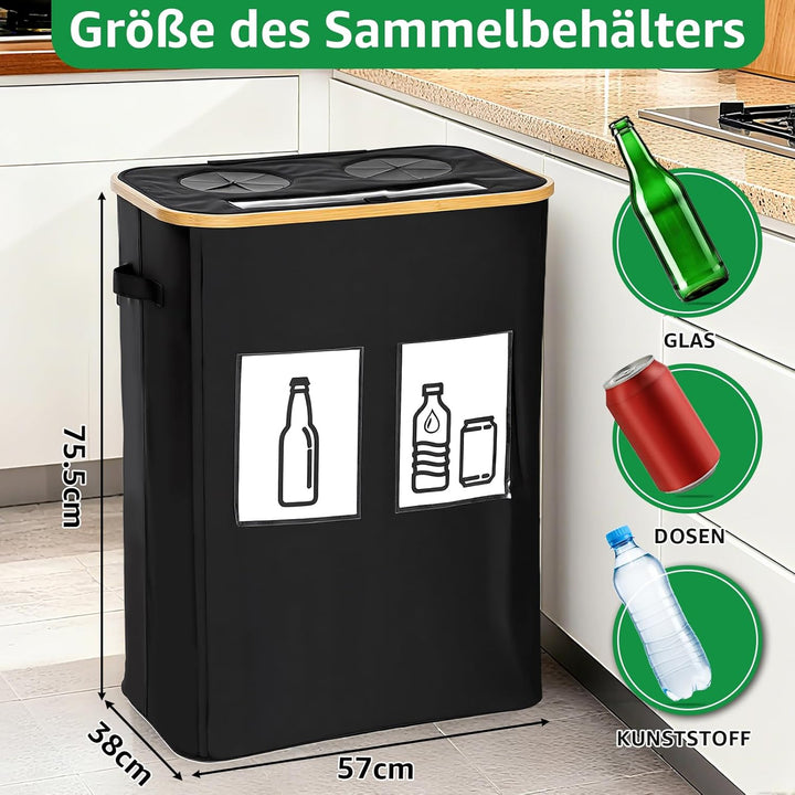 GARPROVM 160L Pfandflaschen Sammelbehälter, 2 Fächer Flaschensammler mit Doppel Silikonloch Sichtfen