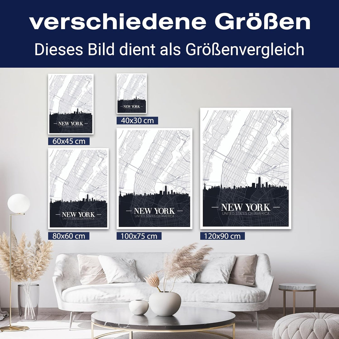 wandmotiv24 Leinwandbild Stadt Karte, Hochformat, New York City, USA, NYC, Amerika, Stadtplan M0448