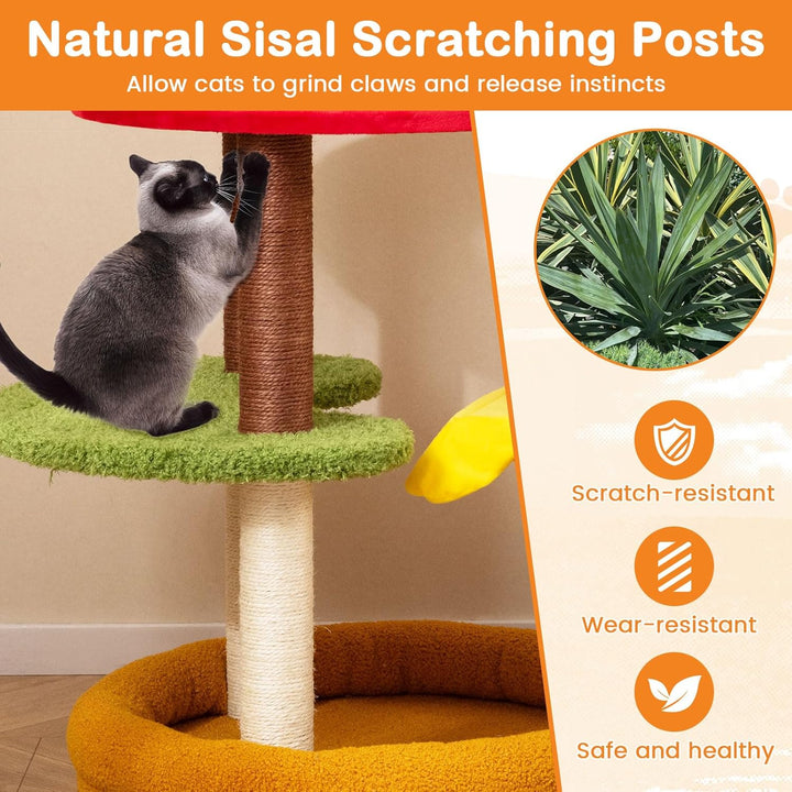 FANTASK Kratzbaum, Katzenbaum mit Bett, Sisal-Kratzbrett & Plattformen, Katzen Katzenmöbel, Katzenkr
