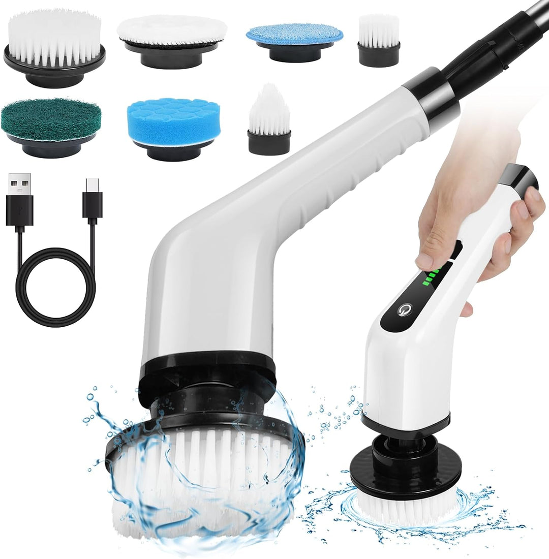 OSDUE Elektrische Reinigungsbürste, Electric Spin Scrubber, Teleskopstange Reinigungsbürste mit 7 Au
