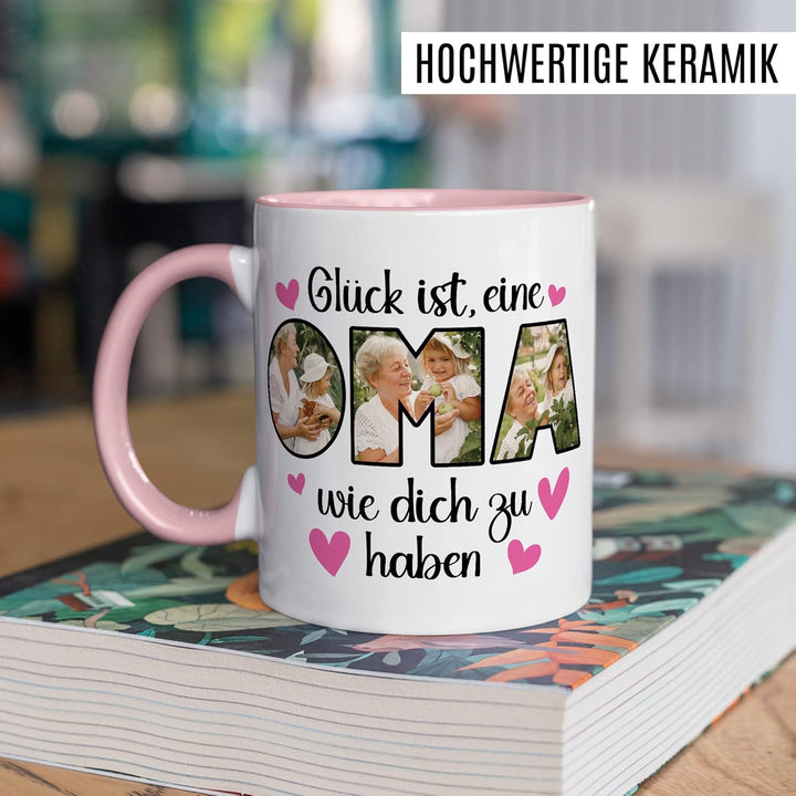 Oma Tasse personalisiert mit Bild, Glück ist eine Oma wie dich zu haben, Geschenk personalisierbar G