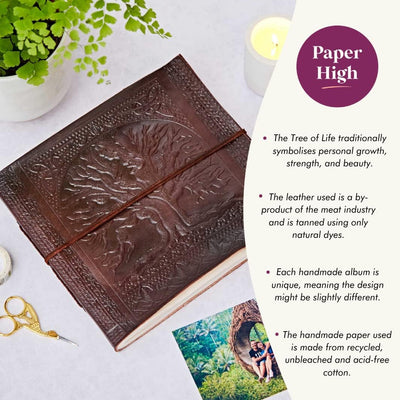 Paper High Kleines Fotoalbum geprägt Leder Baum des Lebens für 60 Fotos 15x10 cm 18x14 cm Fair-Trade