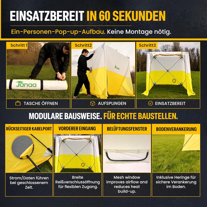 JAX3 Professionelles Arbeitszelt, Pop-Up, UV50+, 1,8 x 1,8 x 2,5 m, sofortiger schneller und einfach