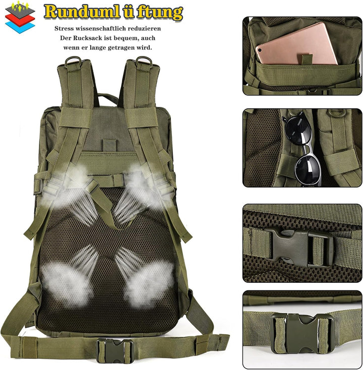 TANTOMI Taktischer Rucksack, 45L Militär Rucksack, Outdoor Rucksack, Travel Backpack, Tactical Backp