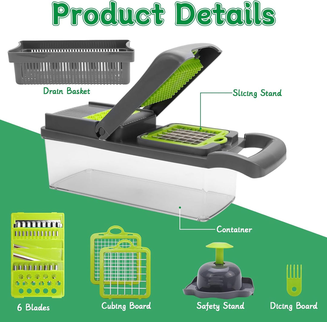16 In 1 Gemüseschneider Manuell Mandoline Vegetable Chopper Gemüse Zerkleinerer Würfelschneider Vegg