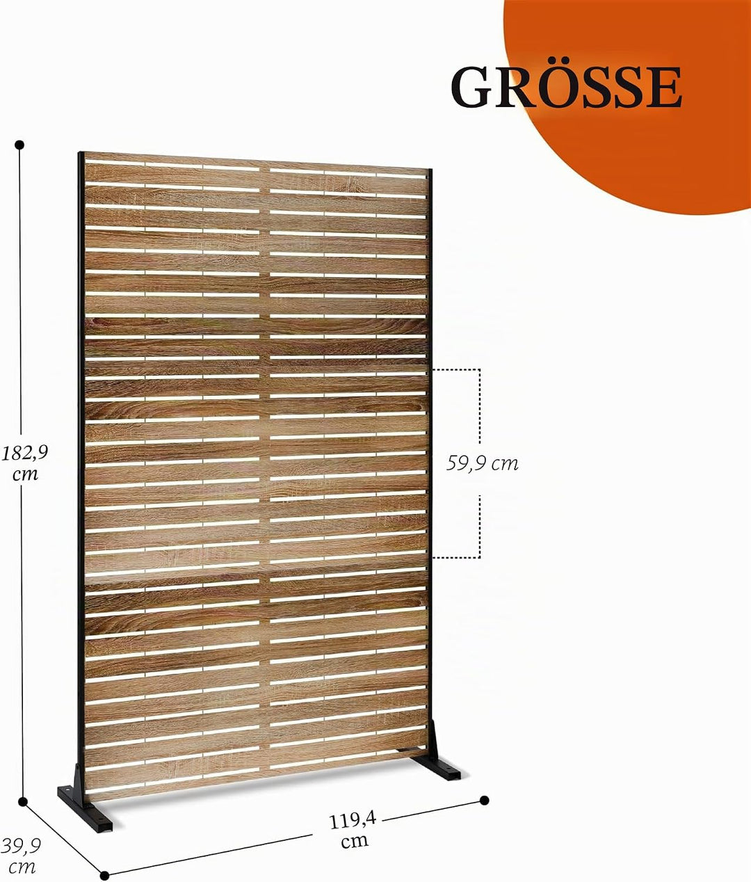 Paravent Outdoor, 120x180cm Freistehender Sichtschutz aus Stahl, Windschutz für Terrasse und Garten,