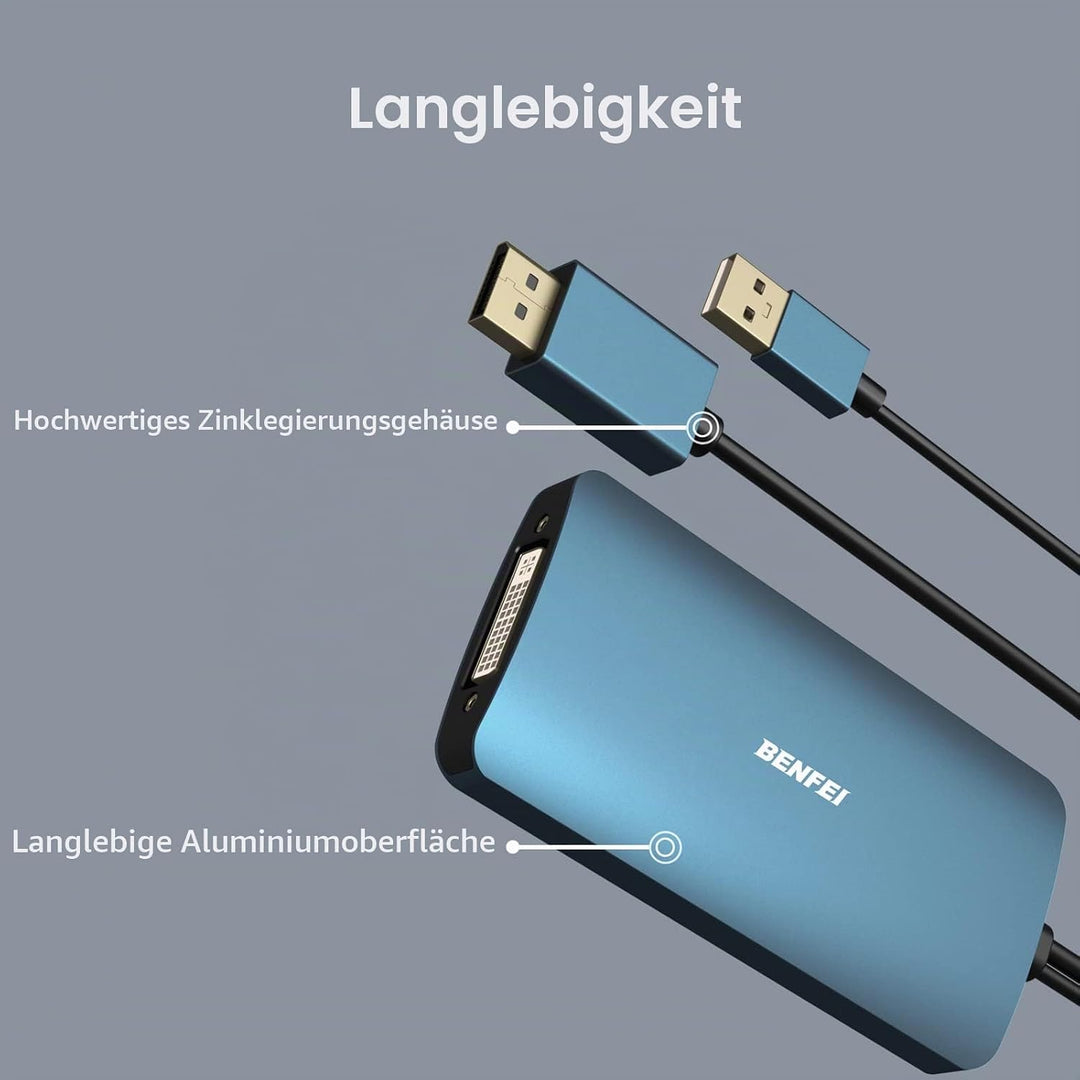 BENFEI DisplayPort auf DVI DVI-D Dual Link Adapter unterstützt 2K@60Hz, 1080P@60Hz 1 Blau, 1 Blau