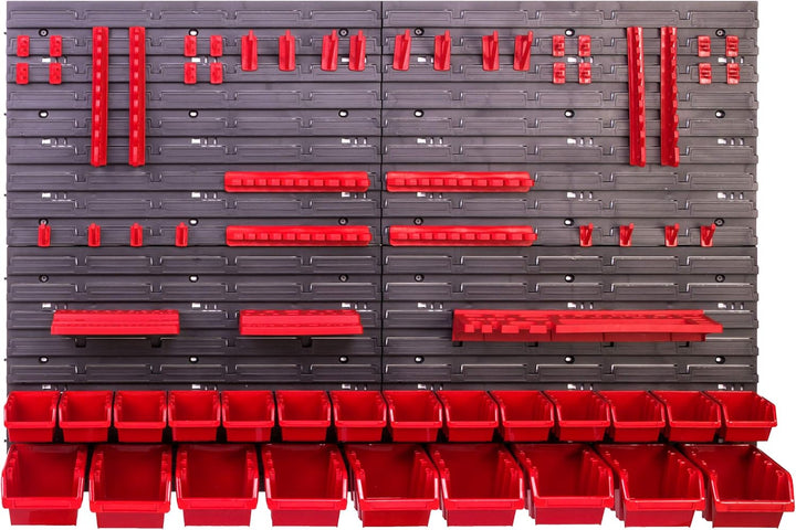 Lagersystem Wandregal 115x78 cm, Werkzeughalterungen, 23 stck. Stapelboxen Schüttenregal Sichtlagerk