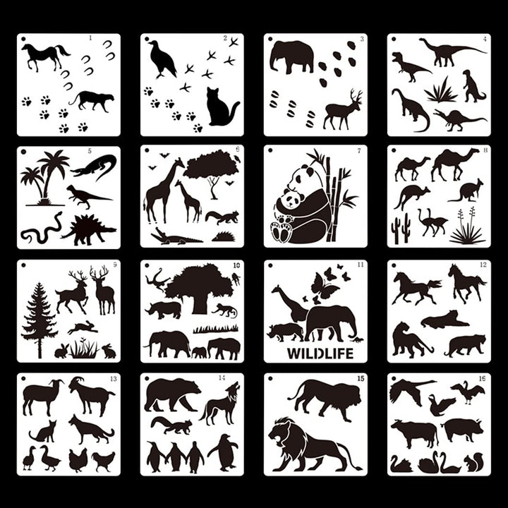 Rolin Roly 16Pcs Tiermalerei Schablone Waldtiere Schablonen Wiederverwendbare Kamel Kunststoff Zeich