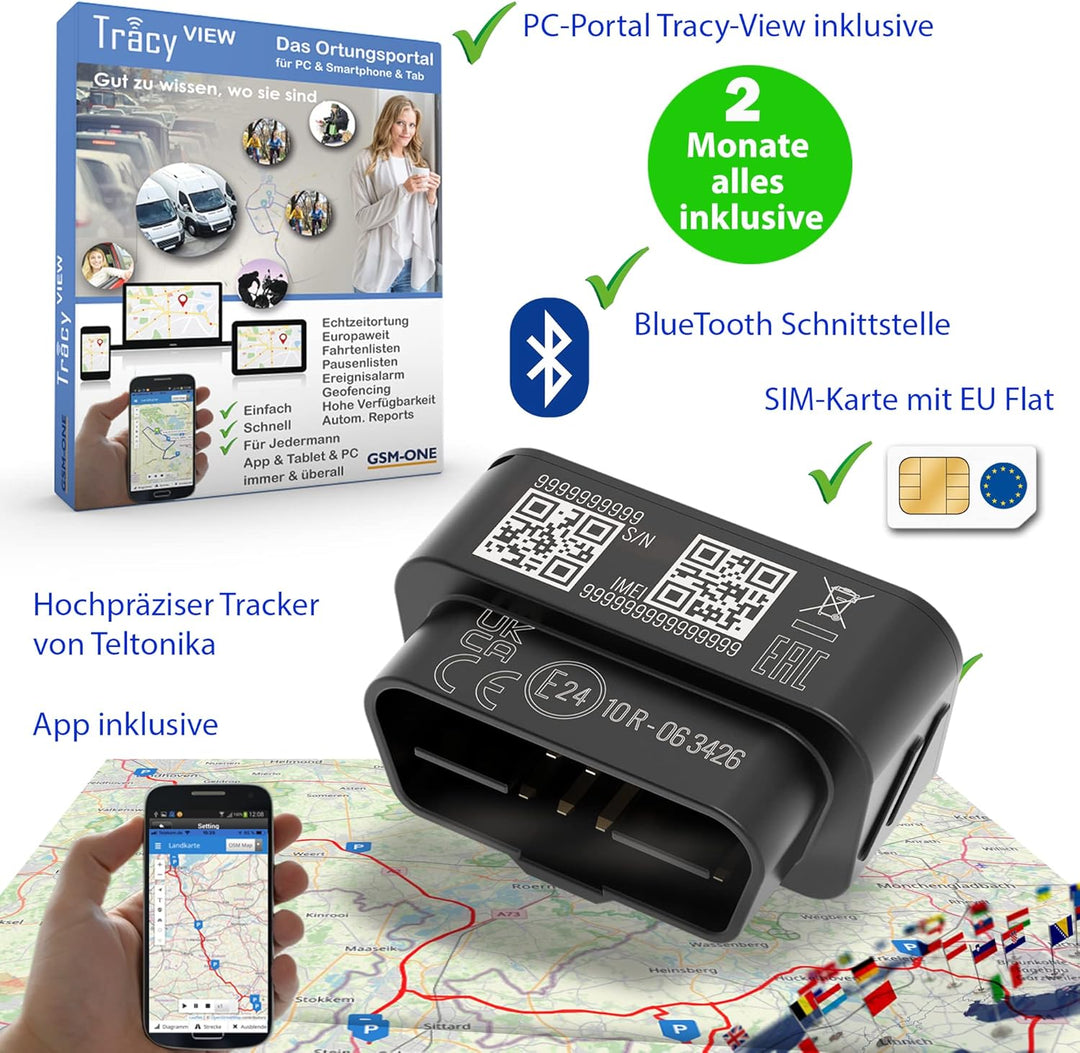 Tracy-OB2X GPS-ORTUNG SOFORTSTARTPAKET für Ihr KFZ/LKW OBD2 GPS Tracker inkl. App, Portal, SIM, 2 Mo