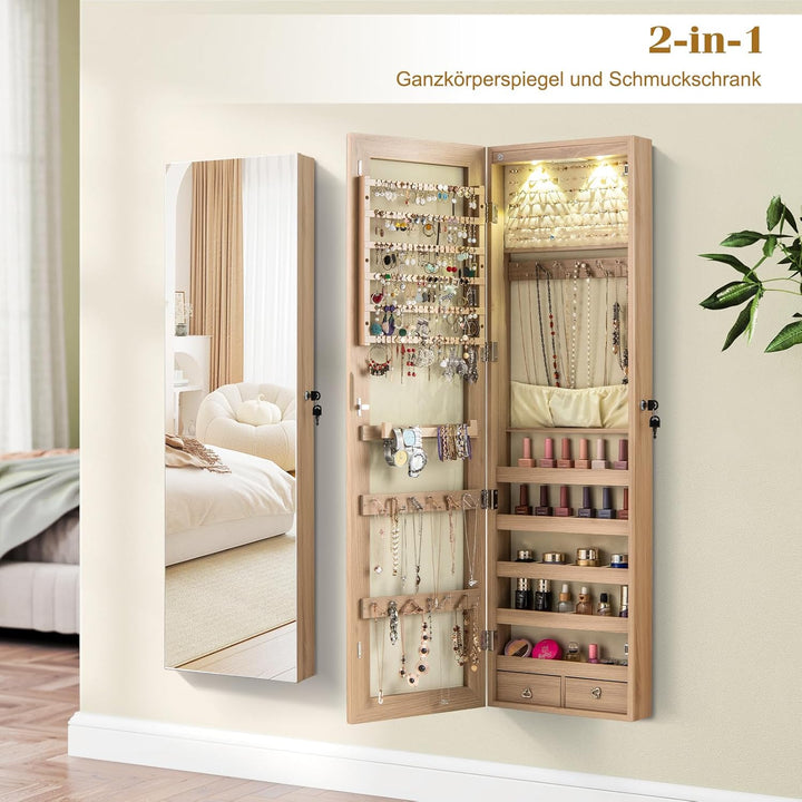 RELAX4LIFE Schmuckschrank Hängend, Spiegelschrank mit LED-Beleuchtung & Spiegel & Schloss, Schmuckor