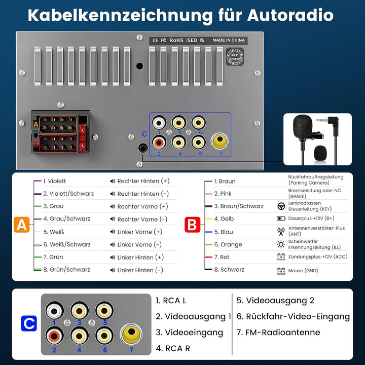 2 DIN Autoradio Bluetooth mit Bildschirm, Wireless CarPlay &amp; Android Auto 7 Zoll, 7 Zoll