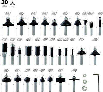Bosch Professional 30tlg. Fräser Set Mixed (für Holz, Zubehör Oberfräsen mit 8 mm Schaft) 30 tlg. |