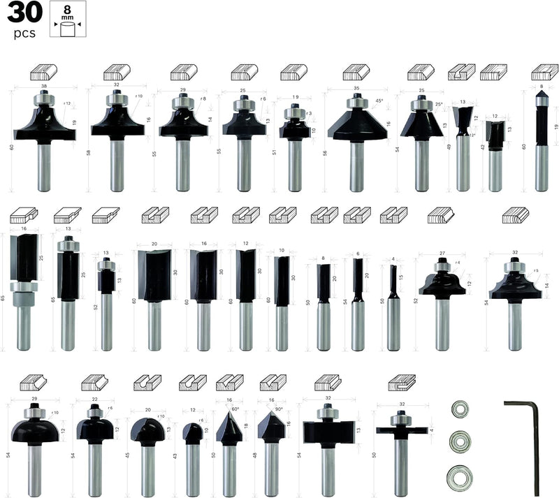 Bosch Professional 30tlg. Fräser Set Mixed (für Holz, Zubehör Oberfräsen mit 8 mm Schaft) 30 tlg. |
