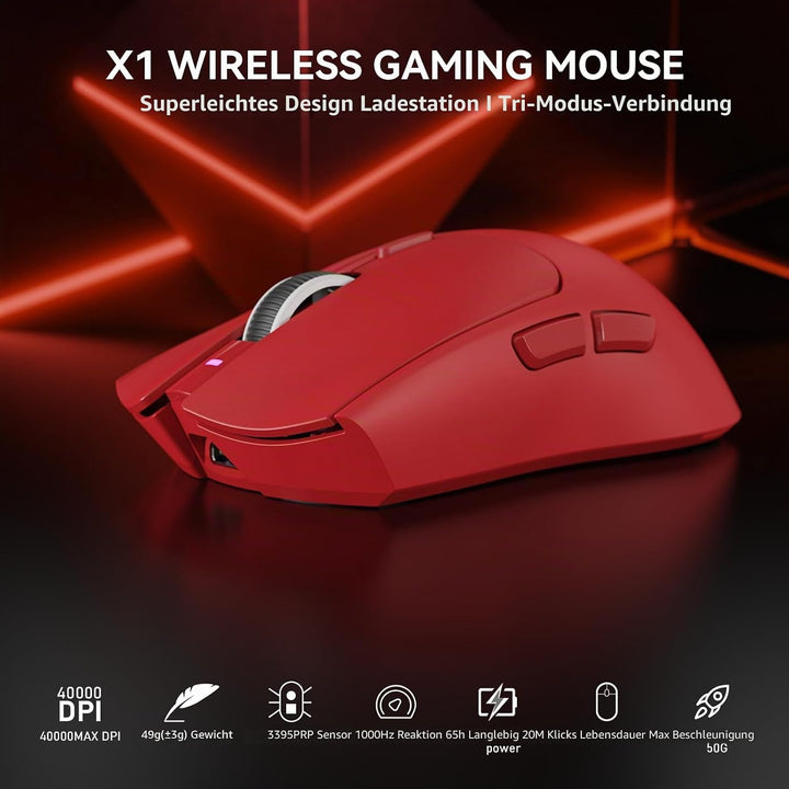 MAMBASNAKE x Attack Shark X1 Gaming-Maus mit Ladestation, 49g Ultralight, 40K DPI PAW3395 PRO-Sensor