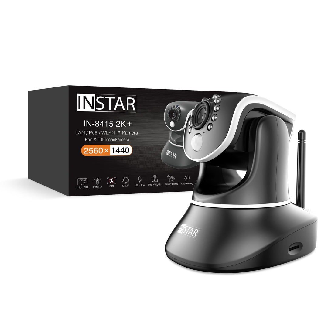 INSTAR IN-8415 2K+ schwarz - LAN/PoE/WLAN Überwachungskamera mit KI (AI) - steuerbare IP Kamera - WP