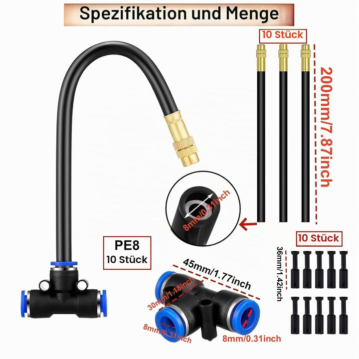 HUAZIZ 20m Pneumatik Schlauch Kit 8mm, bewässerungssystem, 360° biegbares Tropfbewässerungsset, 10St