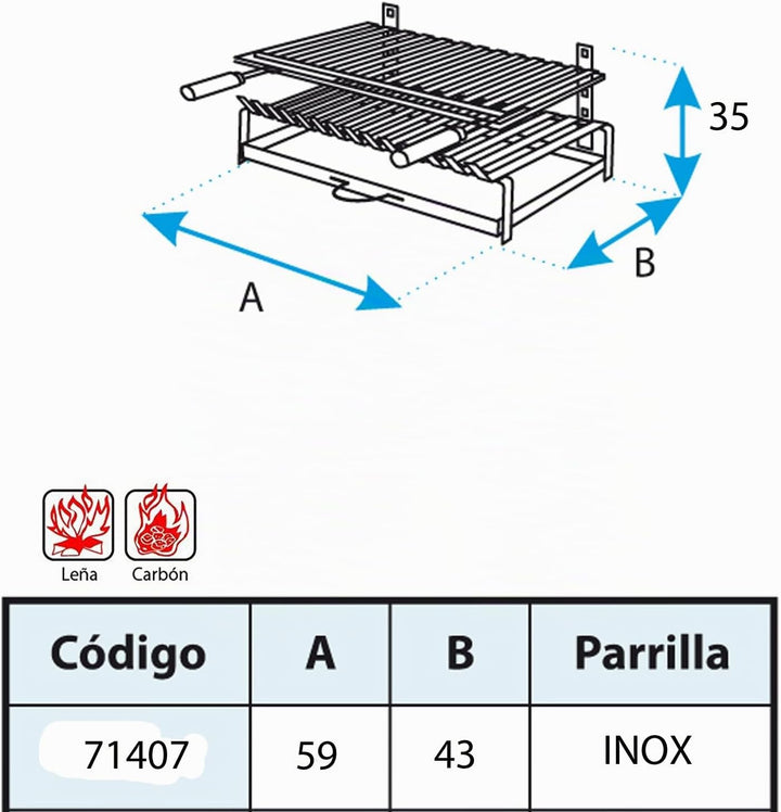 Imex El Zorro 71407, Grill mit Rost, Edelstahl 60 x 43 x 33 cm, schwarz, Edelstahl