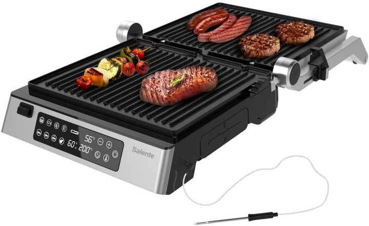 FlamePro Kontaktgrill mit externem Temperaturfühler, 8 Programme, antihaftbeschichtete Grillplatte,