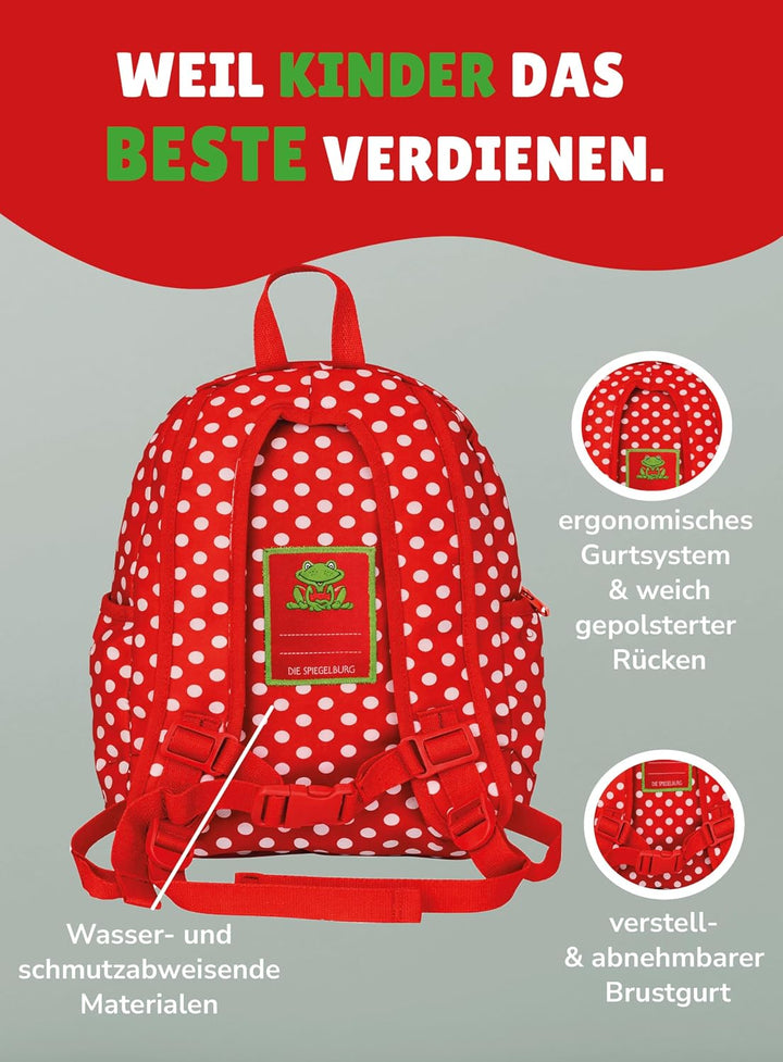 Spiegelburg Kindergarten Rucksack Set 4tlg. mit Turnbeutel, Brotdose und Trinkflasche Fröhliche Tupf