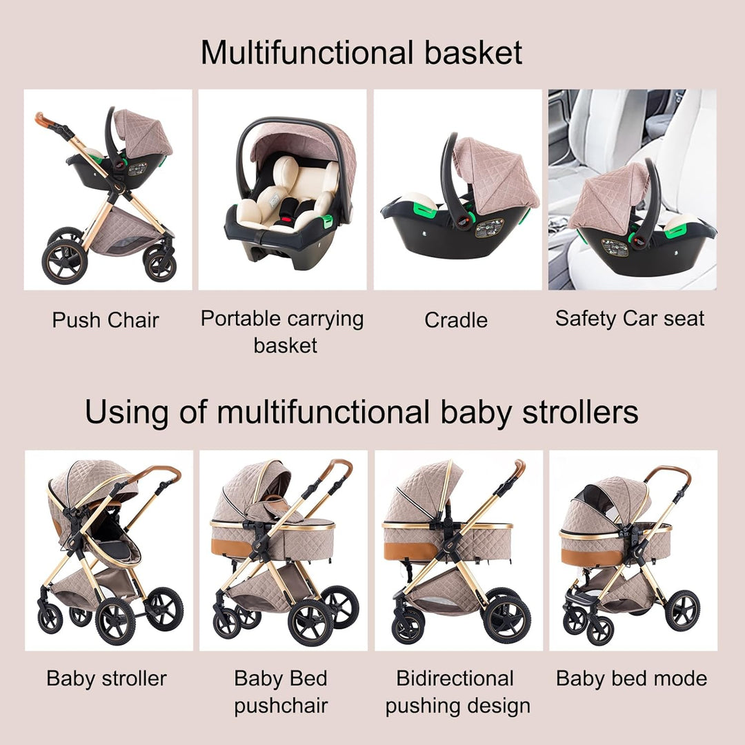 BEBBY Kinderwagen, Standard-Kinderwagen, Kinderwagen 3 in 1,Kinderwagen mit Faltbarem Tragbarem für
