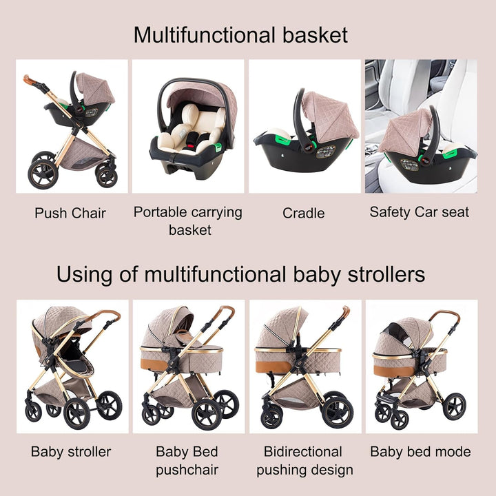 BEBBY Kinderwagen, Standard-Kinderwagen, Kinderwagen 3 in 1,Kinderwagen mit Faltbarem Tragbarem für