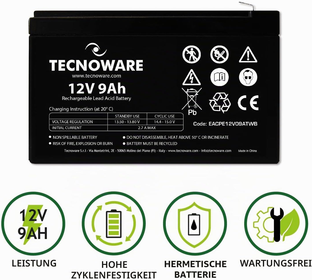 Tecnoware Power Systems - Ersatzbatterie für USV, Videoüberwachungs- und Alarmsysteme, 12V Spannung,