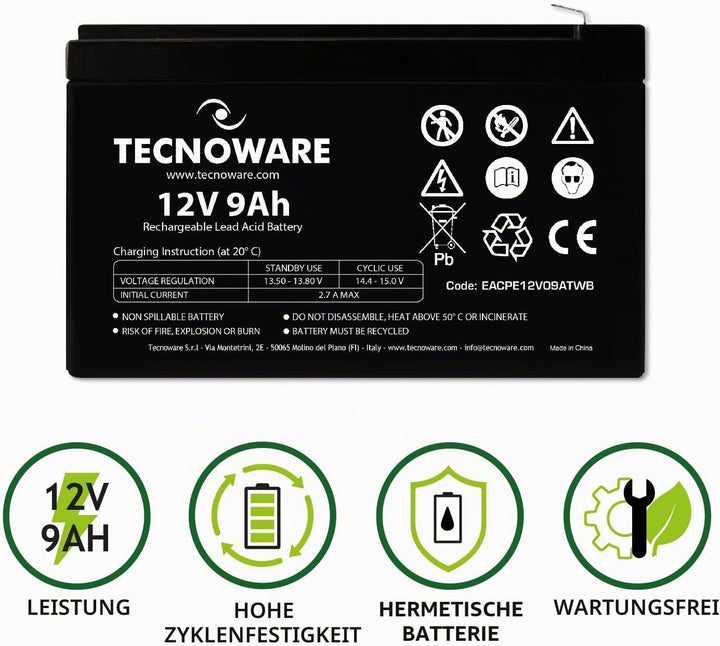 Tecnoware Power Systems - Ersatzbatterie für USV, Videoüberwachungs- und Alarmsysteme, 12V Spannung,