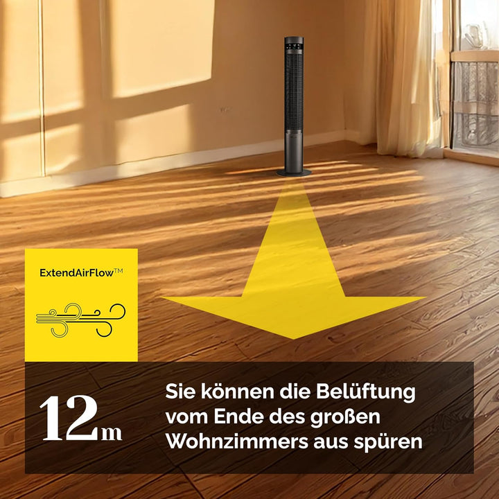 YOER 19dB Leiser Turmventilator, Plasma-Ionisator, Ventilator, 12 m Reichweite, 12 Geschwindigstufen