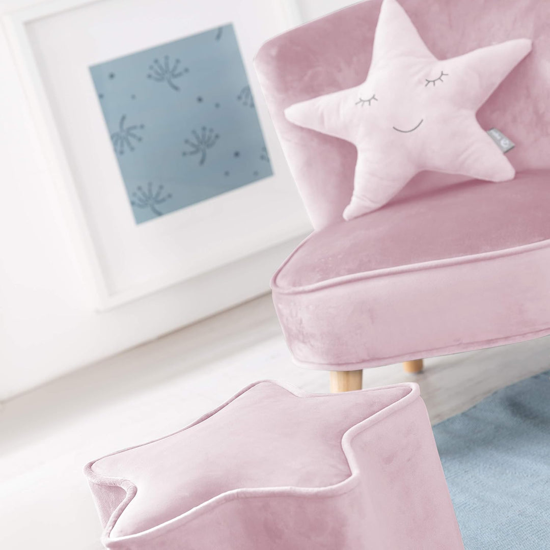 roba „Lil Sofa” Set 3-teilig enthält Kindersessel, Kinderhocker in Sternform, Dekokissen Stern rosa/