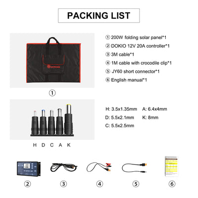 DOKIO 200W 18V Faltbar Solar Panel Kit Monokristallines Mit Solarladeregler Und PV-Kabel (Für 12V Kf