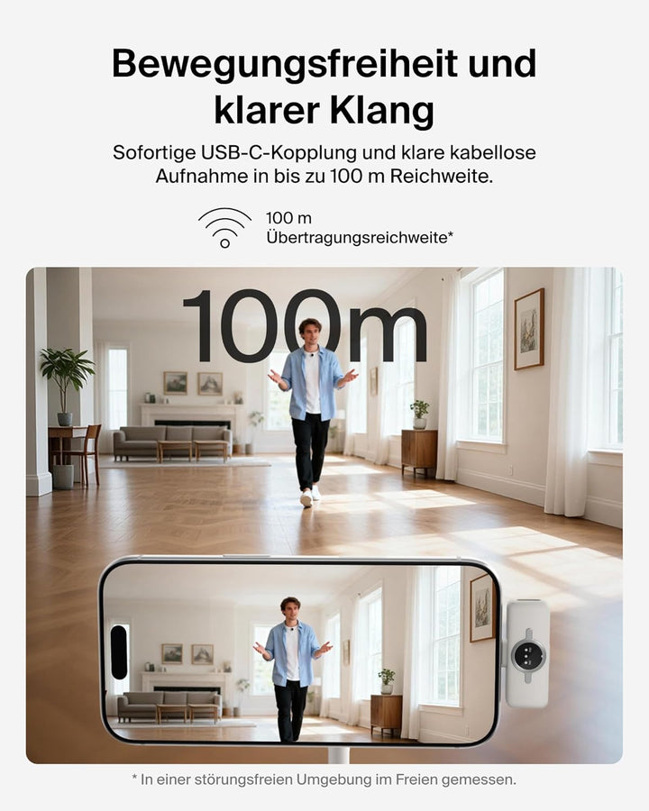 Belkin Stage Mini Mikrofon kabellos, 2er Set mit Clip für iPhone, Android, 24-Bit/48 kHz, 36 Std. Ak