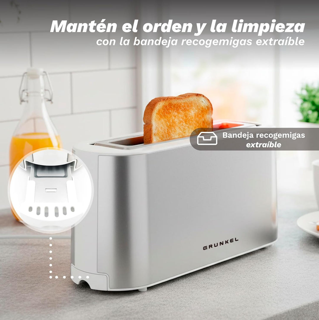 Grunkel TS-MAXISTEEL Toaster mit extra breitem Schlitz, 6 Bräunungsstufen, herausnehmbarer Krümelsch