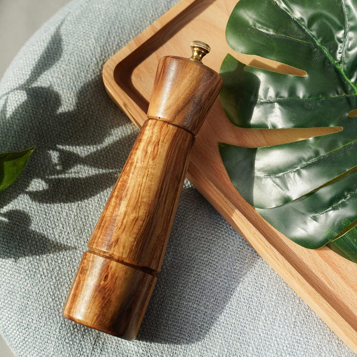 Pfeffermühle, Verstellbare Pfeffermühle aus Edelstahl, Akazienholz, 22 cm Höhe, Unterer DIA: 5,5 cm,