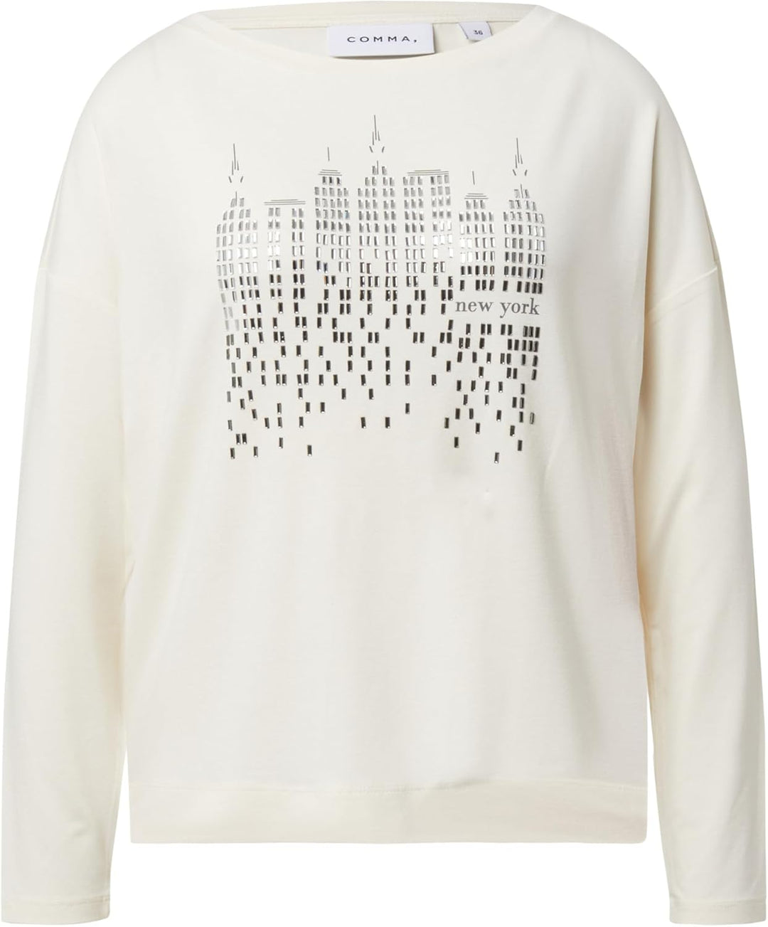 Comma Langarmshirt mit Frontprint und Strassdetails 42 04l0_creme, 42 04l0_creme