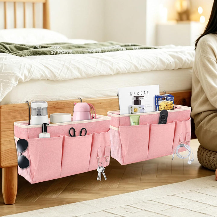 2er-Set Hängeorganizer mit 3 Fächern, Bett Organizer, Rosa, Rosa