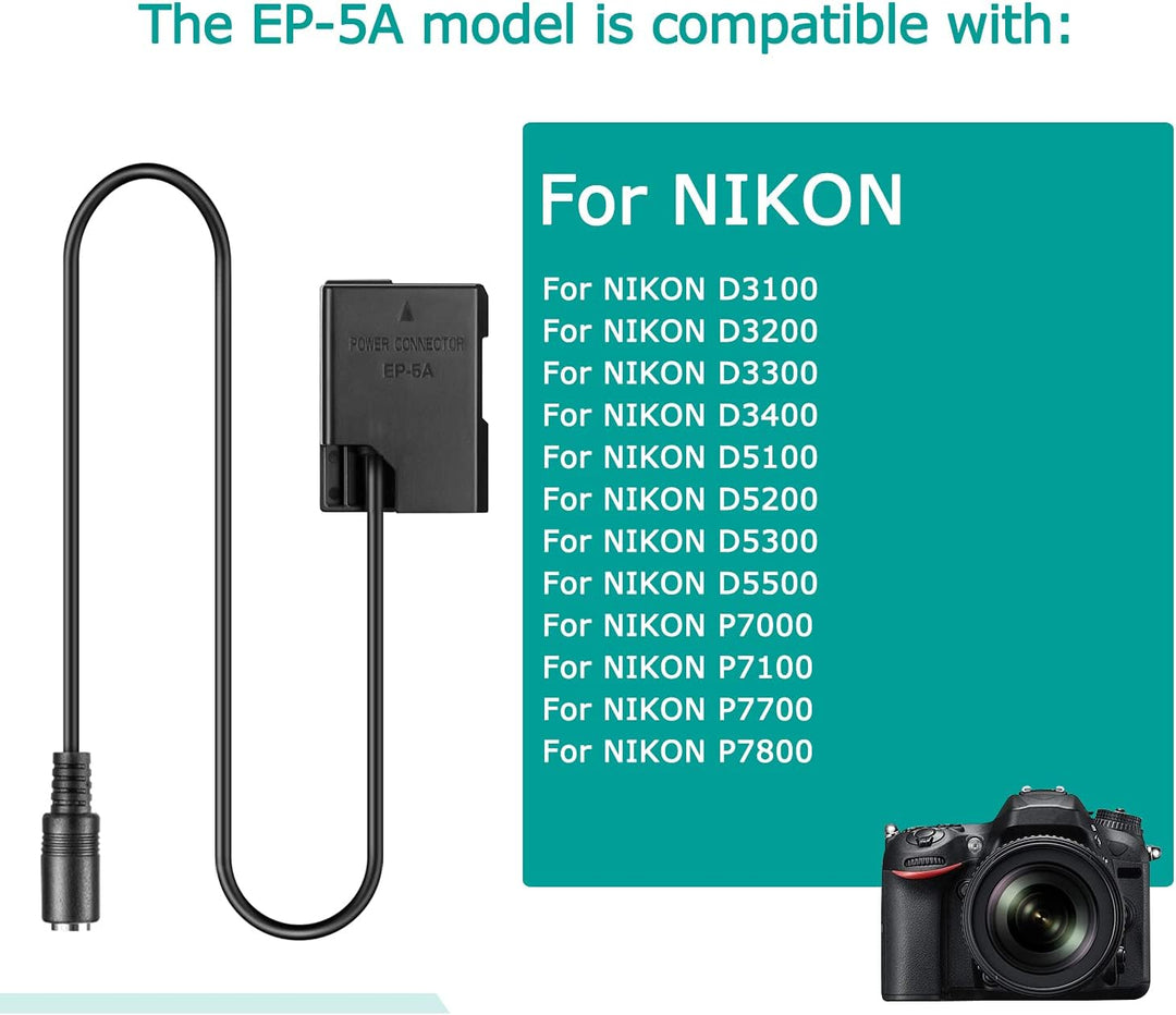 Mobile Netzteil USB Kabel + 5V3A Ladegerät + EP5A EP-5A EN-EL14 Dummy Akku für Nikon P7800 P7100 D56