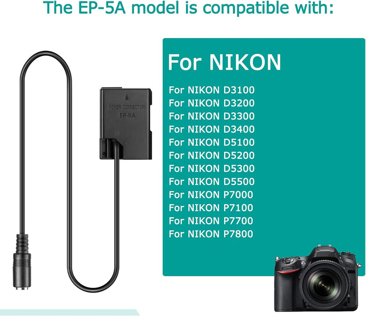 Mobile Netzteil USB Kabel + 5V3A Ladegerät + EP5A EP-5A EN-EL14 Dummy Akku für Nikon P7800 P7100 D56
