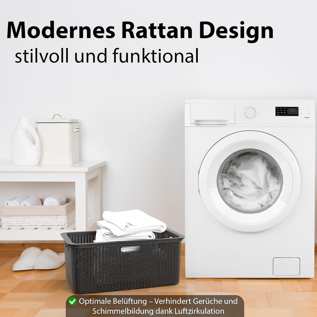 BigDean Wäschekorb 59x39x26cm Rattan Design Wäschewanne | Made in Germany 1 Stück, 1 Stück