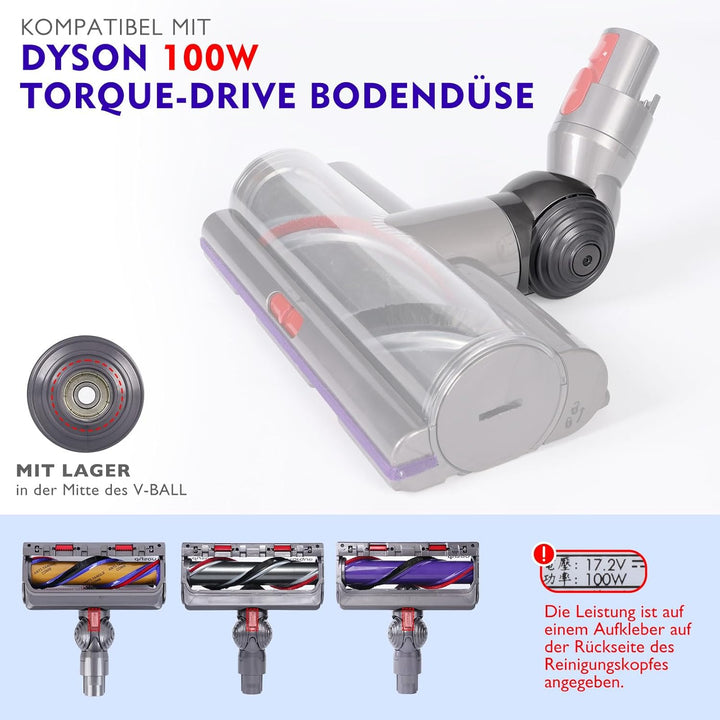 Ersatz-Ballrad + Staubsaugerkopfanschluss für Dyson V10 V11 V15 Ersatzteile, 100W High Torque Staubs
