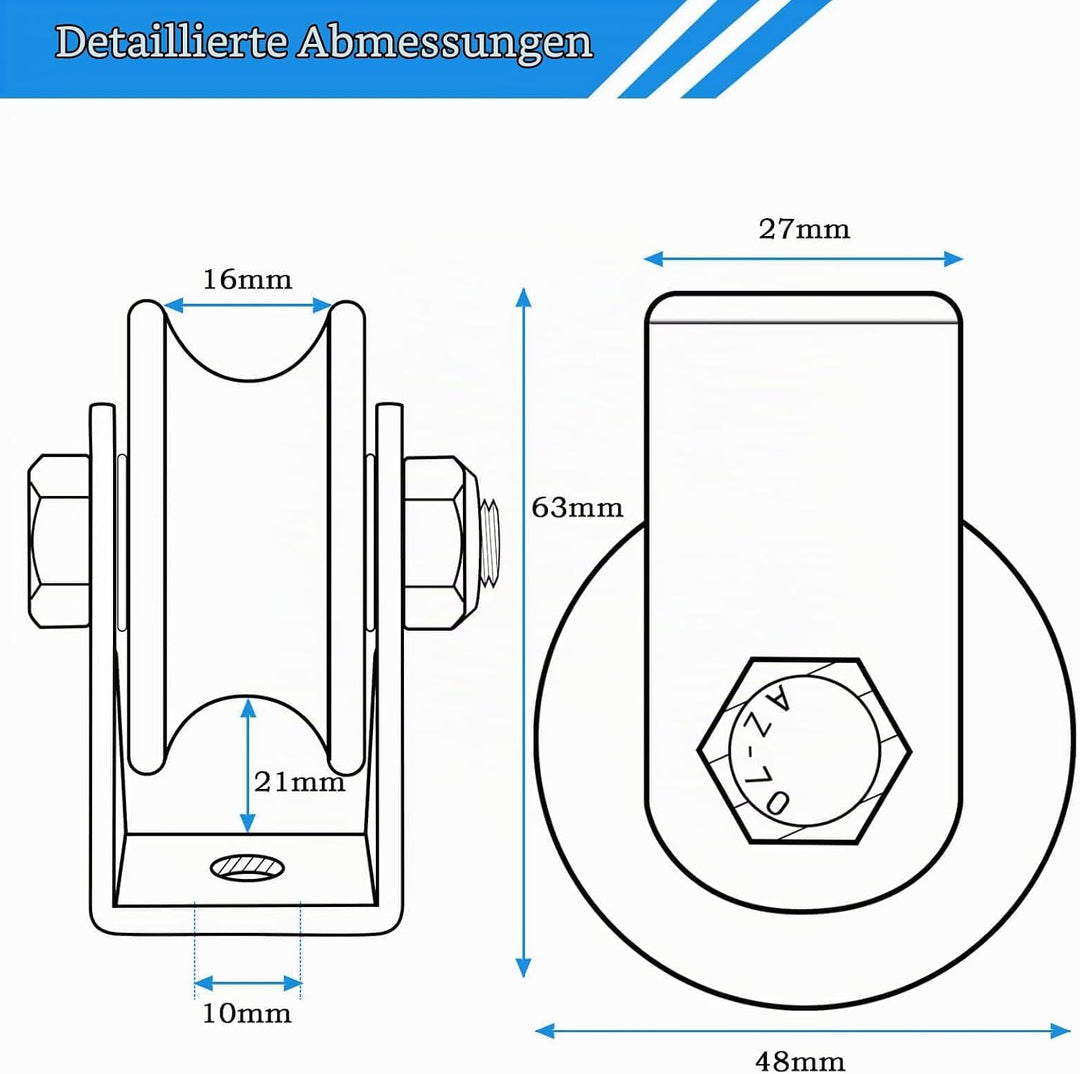 Umlenkrolle mit 2 Kugellager, Edelstahl Fitness flaschenzug，Umlenkrollen für 12mm Seile Stahlseil, T